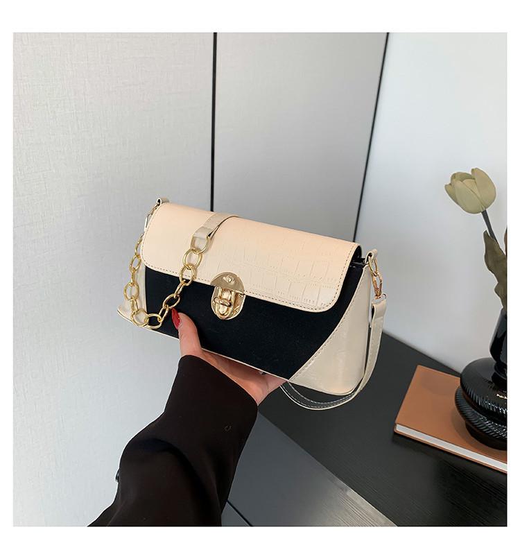 Retro Color Block Shoulder Bag 2024 New Trend Street Style Pu Material Medium Size