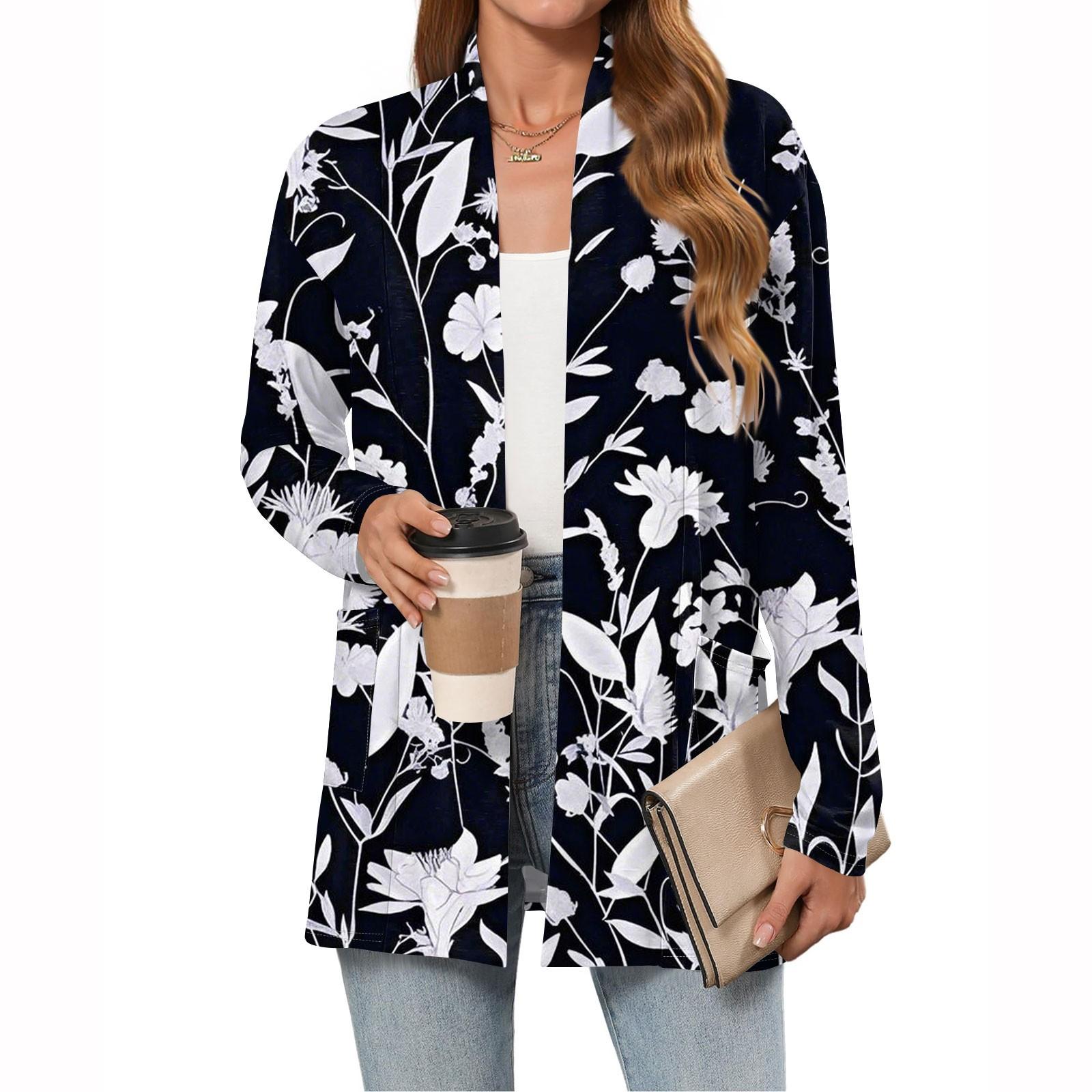 

Женский модный повседневный кардиган с длинным рукавом, тонкий свободный кардиган-жакет с карманами XL белый