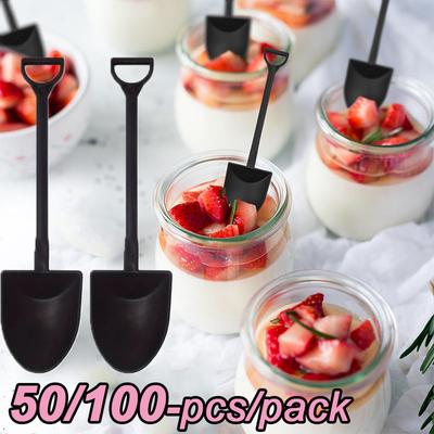 50/100pcs Disposables Cake Dessert Spoon Plastics Shovel Vintage Shovel Ice Cream Eating Yogurt Spoon Fashionable Tableware