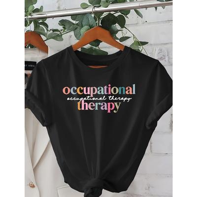 Damen Casual "Ergotherapie" Grafik-T-Shirt - Kurzarm Rundhals, Hellblau, Sommer & Frühling Oberteil mit Cartoon-Print,