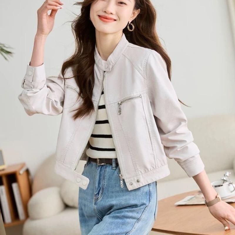 

Кожаная куртка женская новая весна и осень короткая маленькая осенняя модная повседневная кожаная куртка модная черная L 120-140