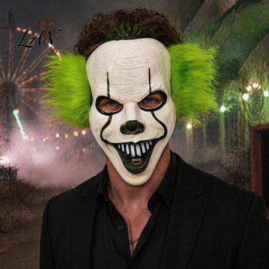 Theatrical Horror Mask Halloween Short Hair Clown Mask, Scary Joker Full Face Breathable Cosplay for Masquerade Party Costume Props
