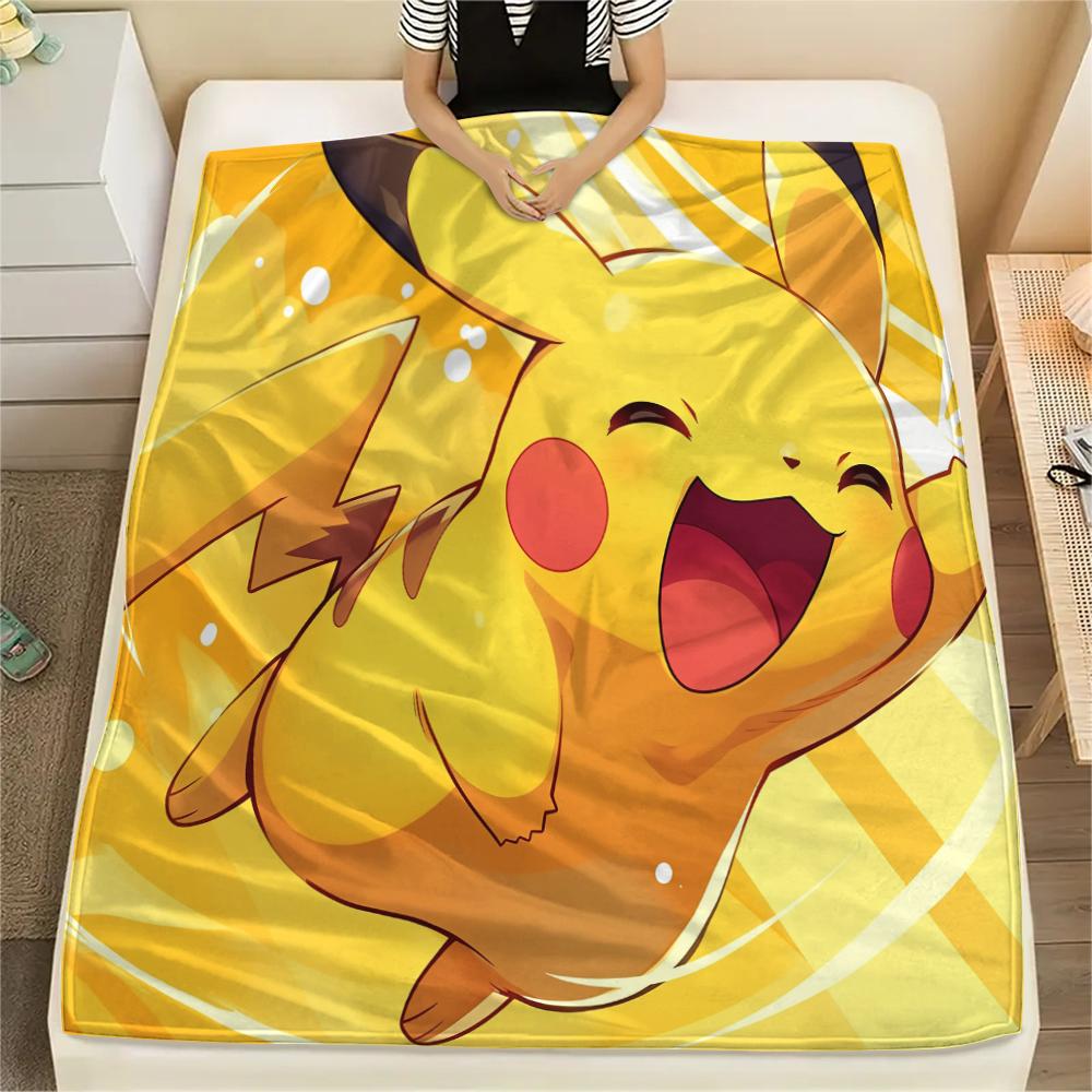 Cartoon Pikachu pattern Flannel Blanket, High quality Comfortable for All Seasons, Home Decor, Warmth and Comfort, Perfect for Gifts.