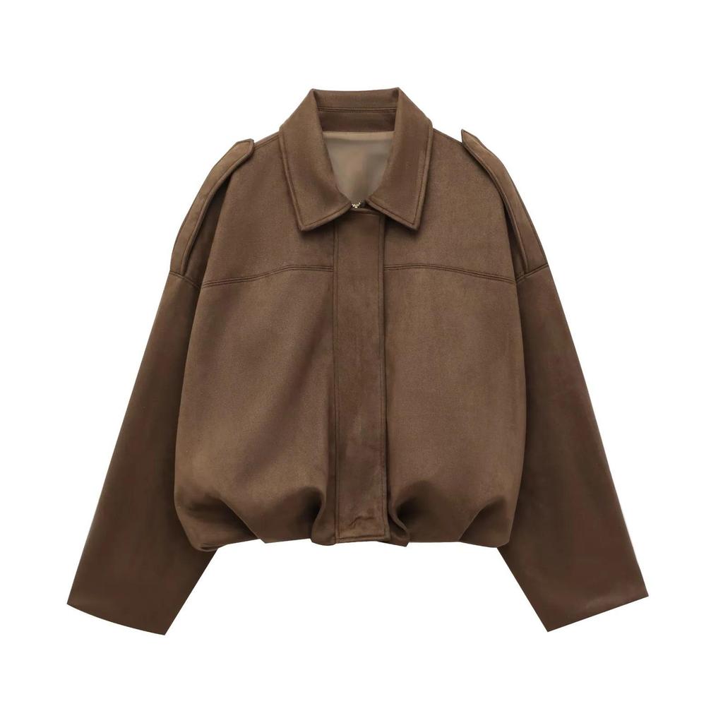 TAOP&ZA Women's Spring Suede Textured Bomber Jacket 4344155