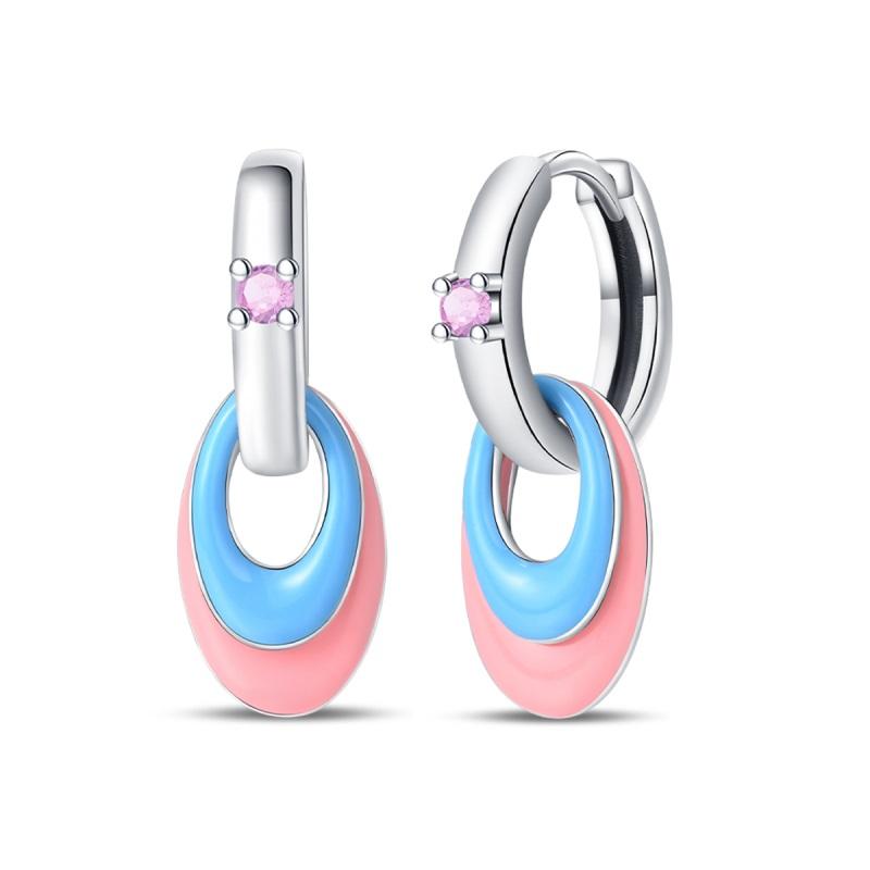 New 925 Silver Sparkling Pink Heart-Shaped Flower Women Earring Brilliant Wedding Engagement Star Earrings Jewelry Gift