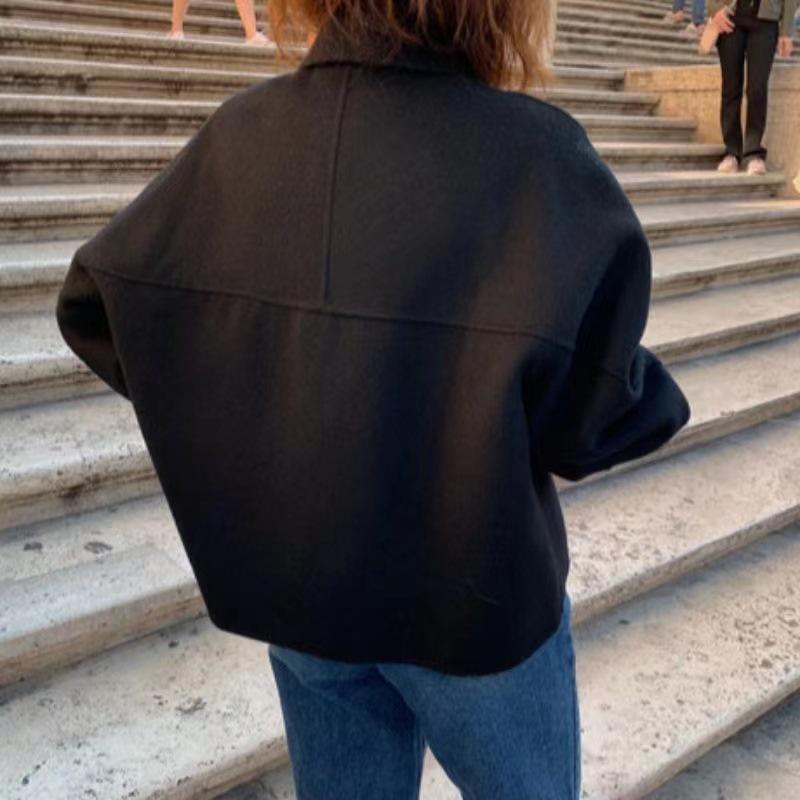 Korean Chic Wool Blend Puff Sleeve Cardigan: Retro Turn-Down Collar Short Jacket for Women (Autumn/Winter Collection)