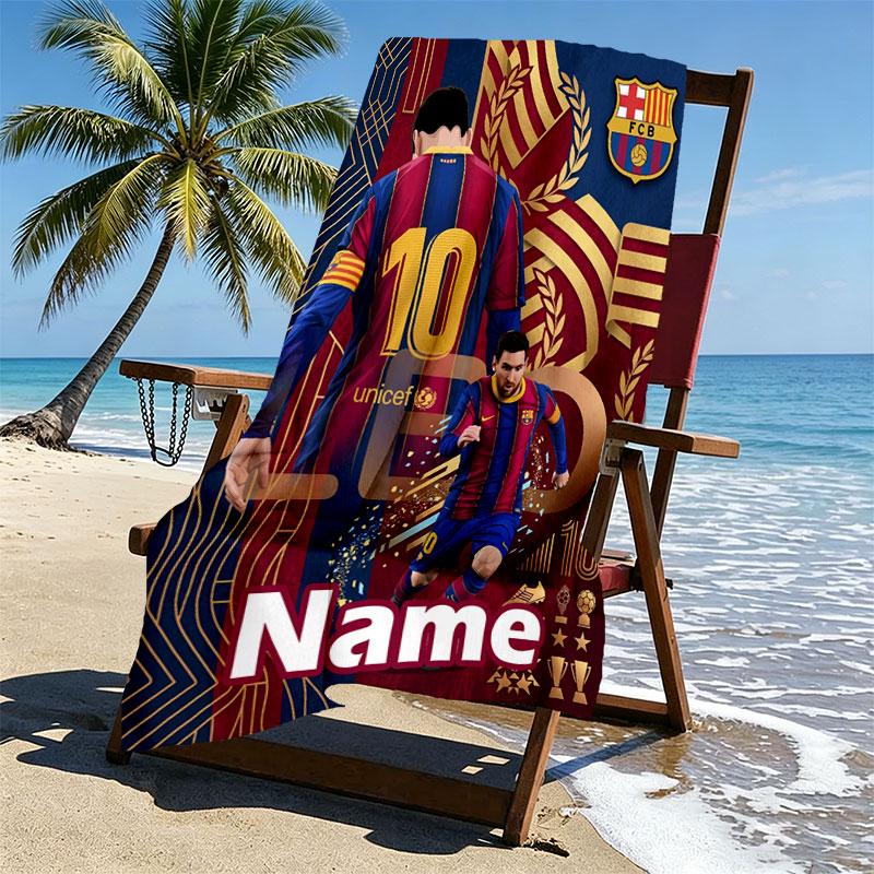 Serviette de Plage Personnalisée avec Nom Club de Football Barcelone, pour Voyage Camping Fête à la Plage Décoration Intérieure, Cadeau d'Anniversaire pour la Famille et les Amis