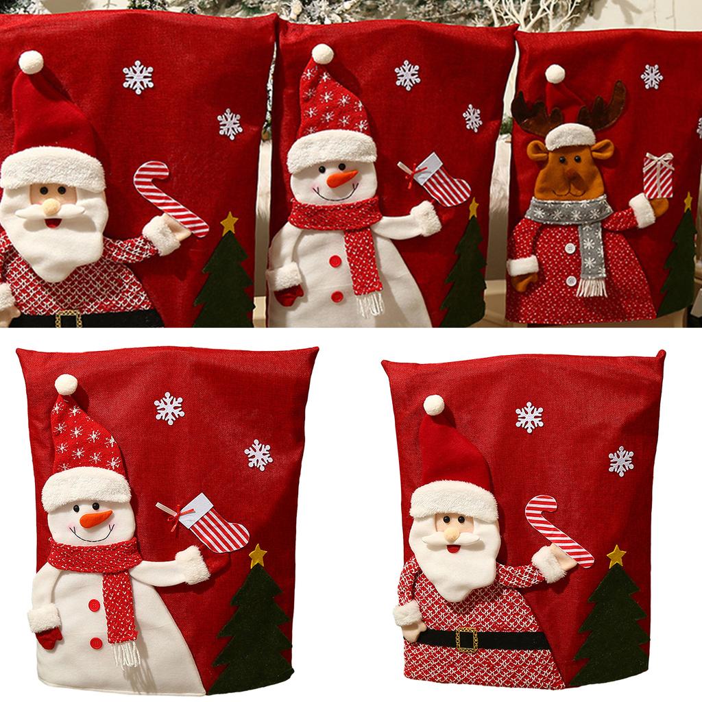 Christmas Chair Covers Cute Cartoon Santa Chair Back Decor for New Year Dining Slipcovers Dinner Banquet Holiday Party