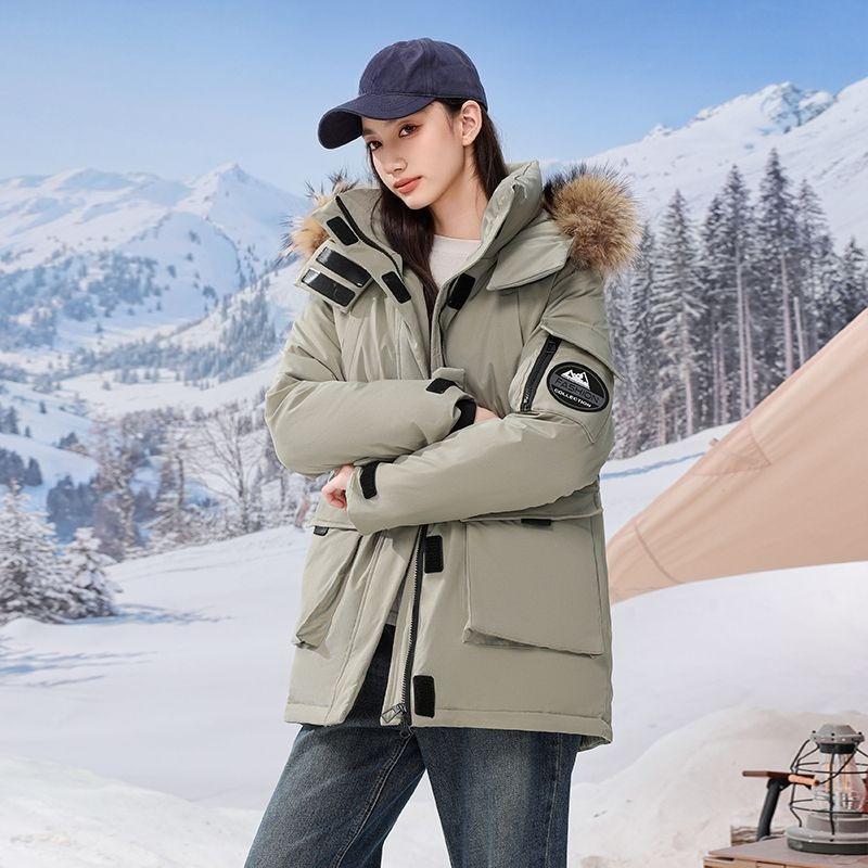 Winter Thickened Warm Workwear Down Cotton Coat with Fur Collar Loose Korean Style Jacket