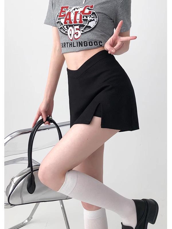 Autumn High Waist Black Slit Skirt for Women - Spicy, Hip-Hugging, Short Skirt Design