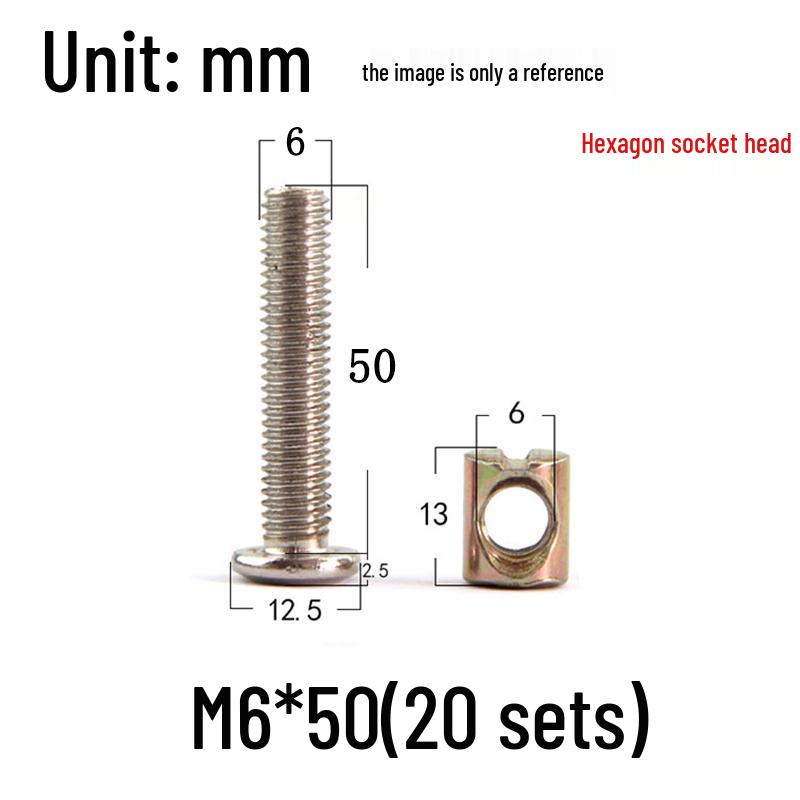 Nickel-Plated Phillips Hex Socket Crib Screw & Nut Set, M6/M8