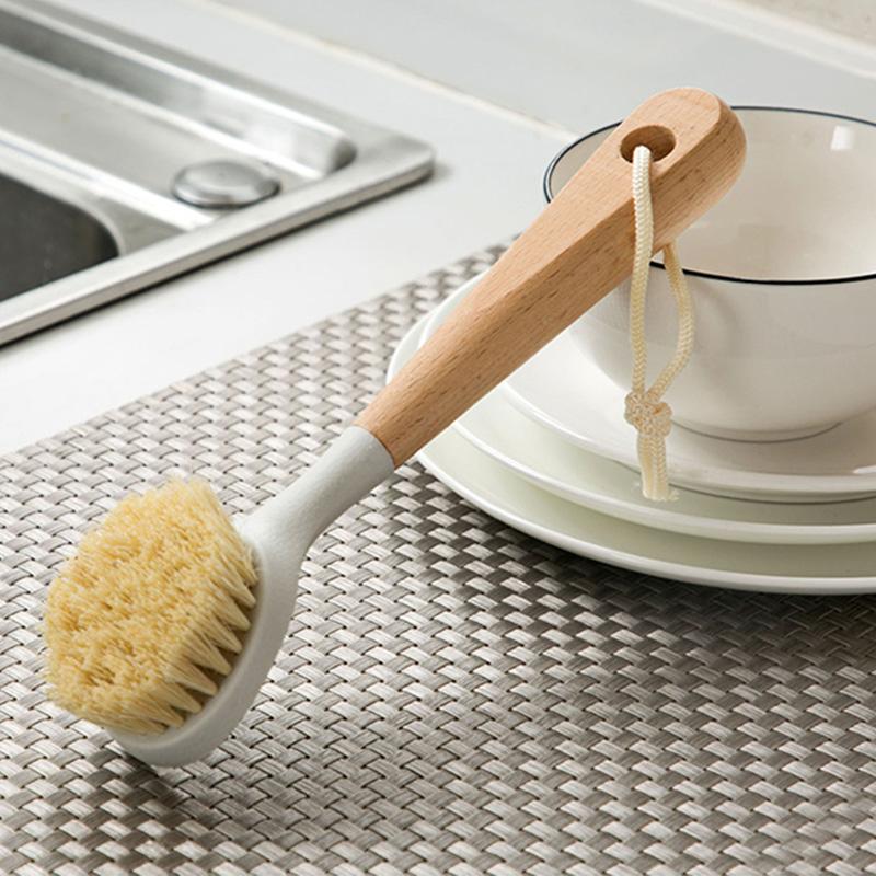 Yagao Beech Wood Long Handle Pot Brush, Household Small Brush, Pot Cleaning Tool, Kitchen Non-Stick Pan Stain Remover And Cleaner Brush, Single Pack