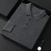 Men's Spring and Autumn Casual Polo Collar Long-sleeved Knit Shirt Solid Color Loose Business Pullover Tops