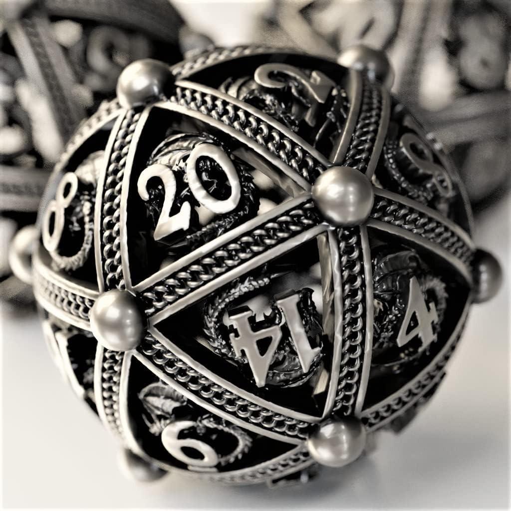 Set di Dadi Metallici per DND, Design Unico a Sfera Rotonda Vuota per un Migliore Rotolamento, Bellissimo Set di Dadi Metallici Drago per D&D, Giochi di Ruolo