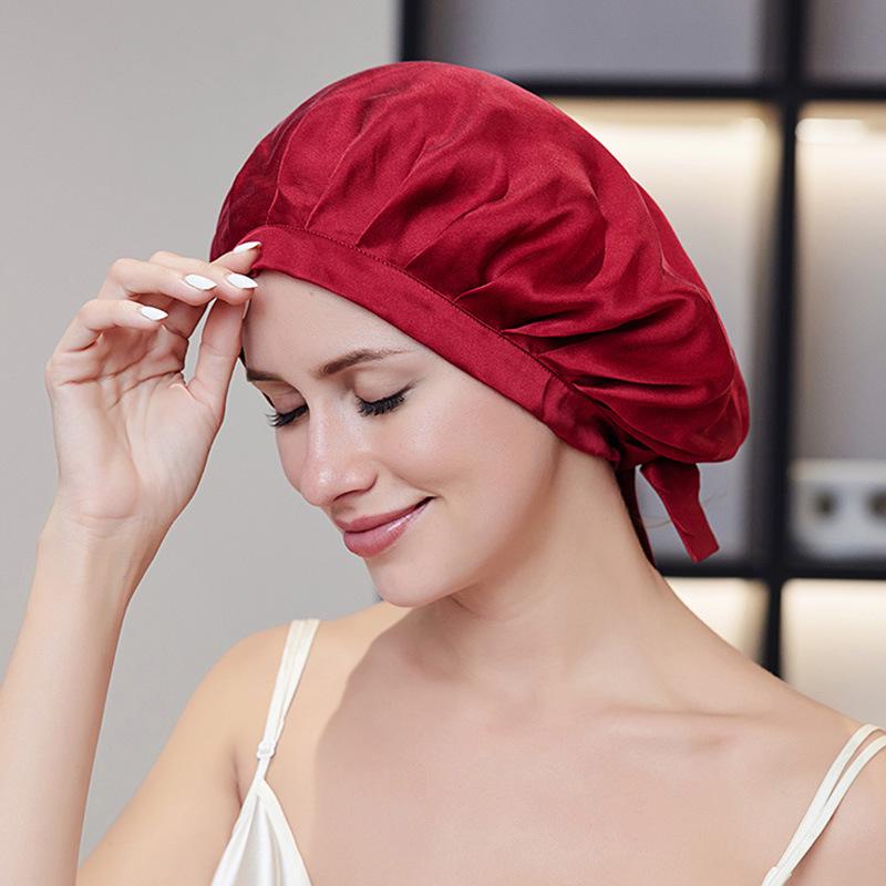Silk Nightcap for Women's Hair Care - Adjustable, No-Mark Mulberry Silk Shower & Home Cap