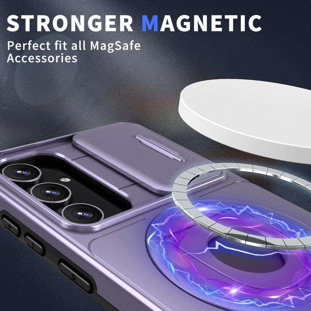 For Samsung Galaxy S23 FE Magnetic Phone Case PC+TPU Cover with Slide Lens Window