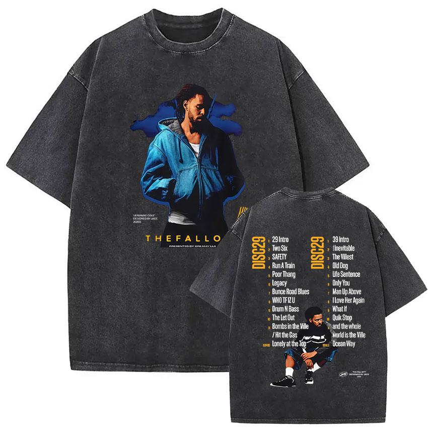 Vintage Washed J Cole T Shirts The Fall Off North America Tour Graphic Tshirt Unisexs Clothing Hip Hop Short Sleeve Tshirt