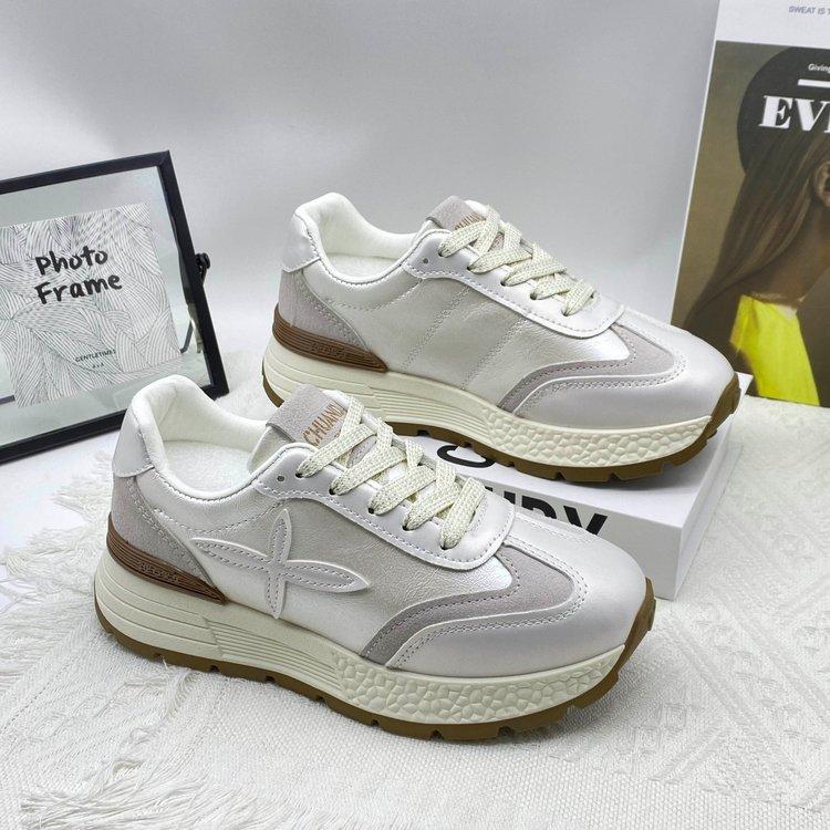 Small inner height increase women's spring and autumn sports versatile platform white shoes