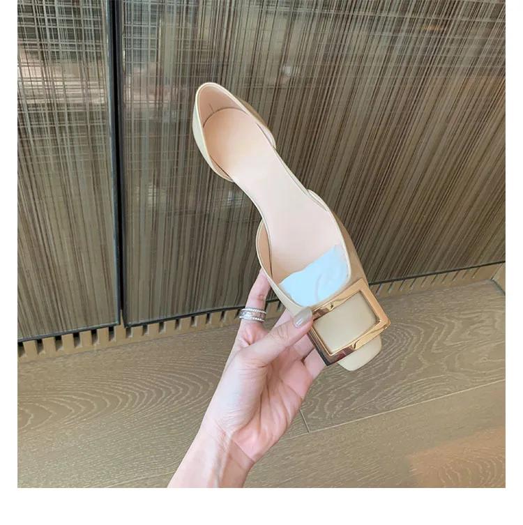 New Designer Women Patent Leather Flat Shoes Beautiful Metal Buckle Casual Boat Shoes Girl Loafers Summer Two-piece Sandals