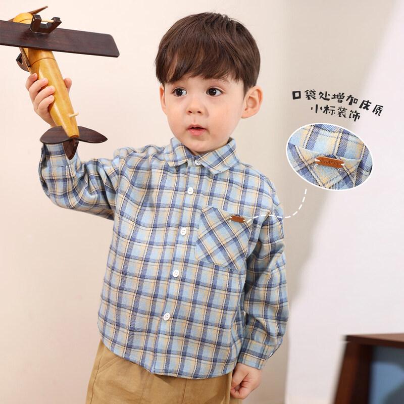 

LUSON Baby Boy s 2026 Spring Autumn Retro Plaid Long Sleeve Shirt 80