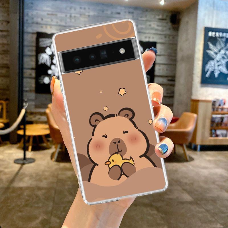 Phone Case Cover for Google Pixel 9 8 7 6 5 4 4XL 7A 6A 5A 4A 3A Pro XL Transparent Soft TPU Shell Cute Cartoon Capybara Pattern