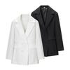 2025 Women's Fashion Double-Breasted Black & White Waist-Cinching Suit Jacket