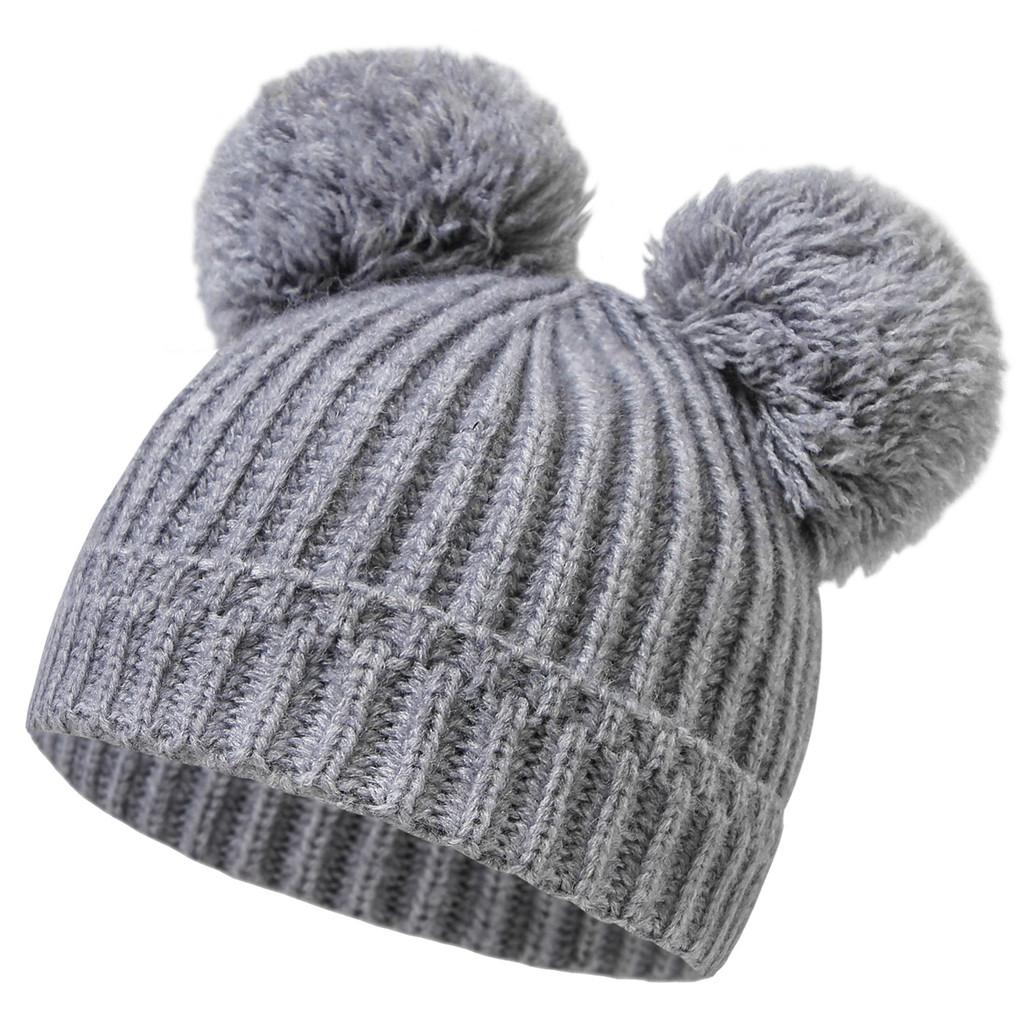 0-1 Years Old Baby Hat Autumn Winter Cute Warm Knitted Hats Solid Colour Casual Large Fur Ball Design Newborn Boys Girls Caps