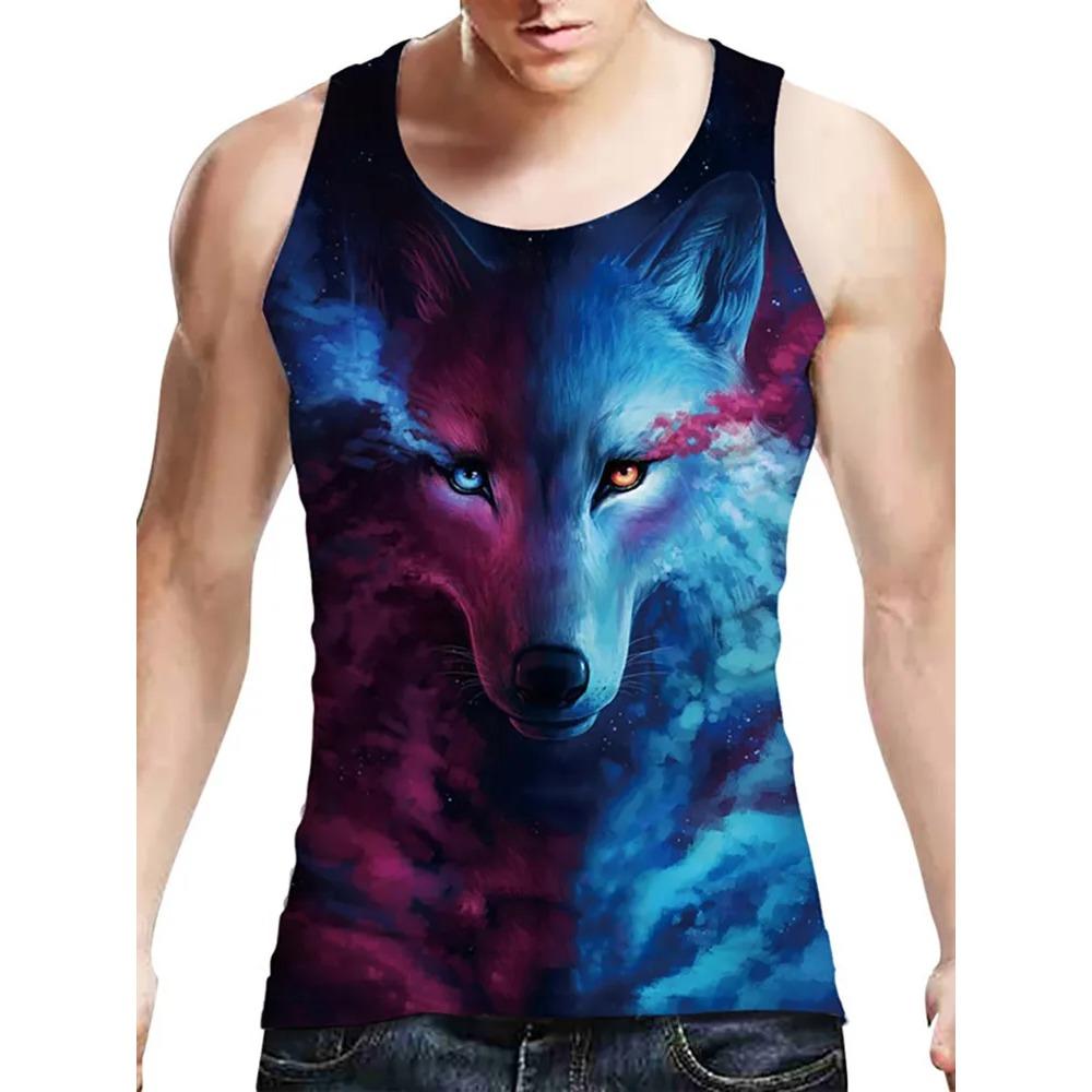 Letní Pánské Módní Ležérní Bez Rukávů Tílko s 3D Potiskem Zvířat s Kulatým Výstřihem
