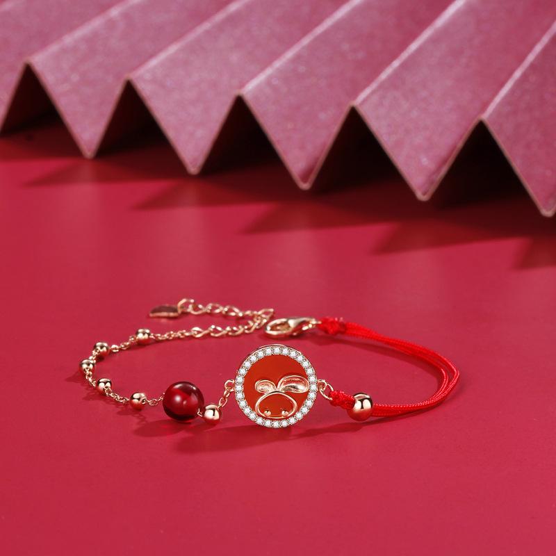 Original Rabbit Red Rope Bracelet Female Natal Guochao Woven Hand Rope Niche Design Gift