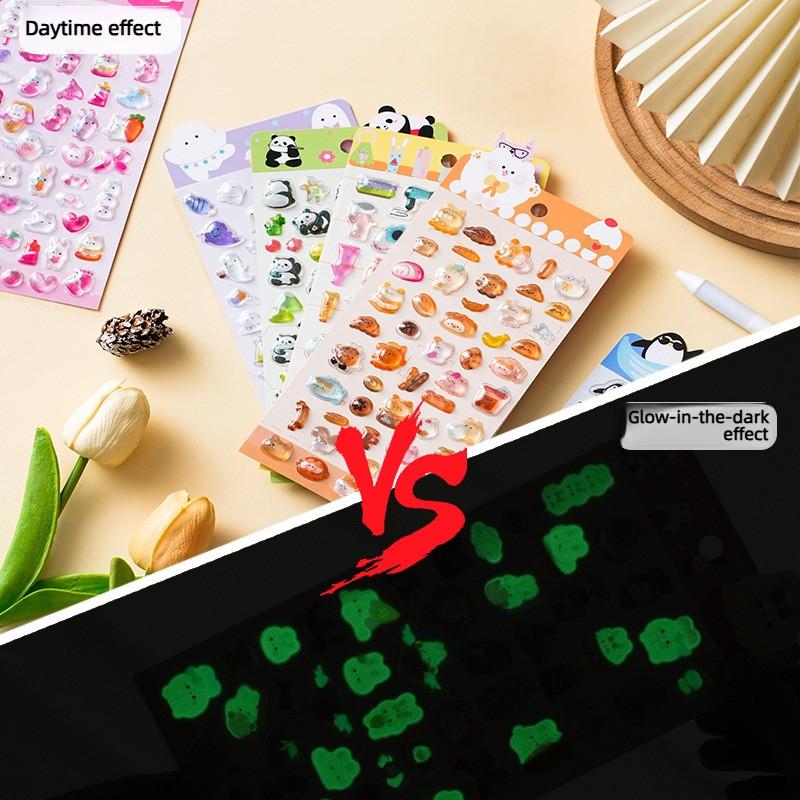 3D Cartoon Relief Stickers: Glow-in-the-Dark Glitter Crystal – Glow-in-the-Dark Pink Bunny/Ghost/Penguin