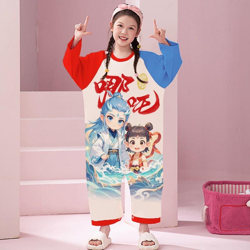 Girls Cotton Pajama Set Long Sleeve One-Piece Sleepwear Collection Cartoon Animal Print Kids Nightwear 3-8 Years