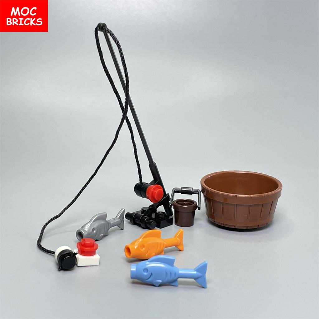 MOC Blocks Beach Ocean Palm Torso Pants Muscle Figure Ski Glasses Particles Assembled Construction Bricks Children's Playthings