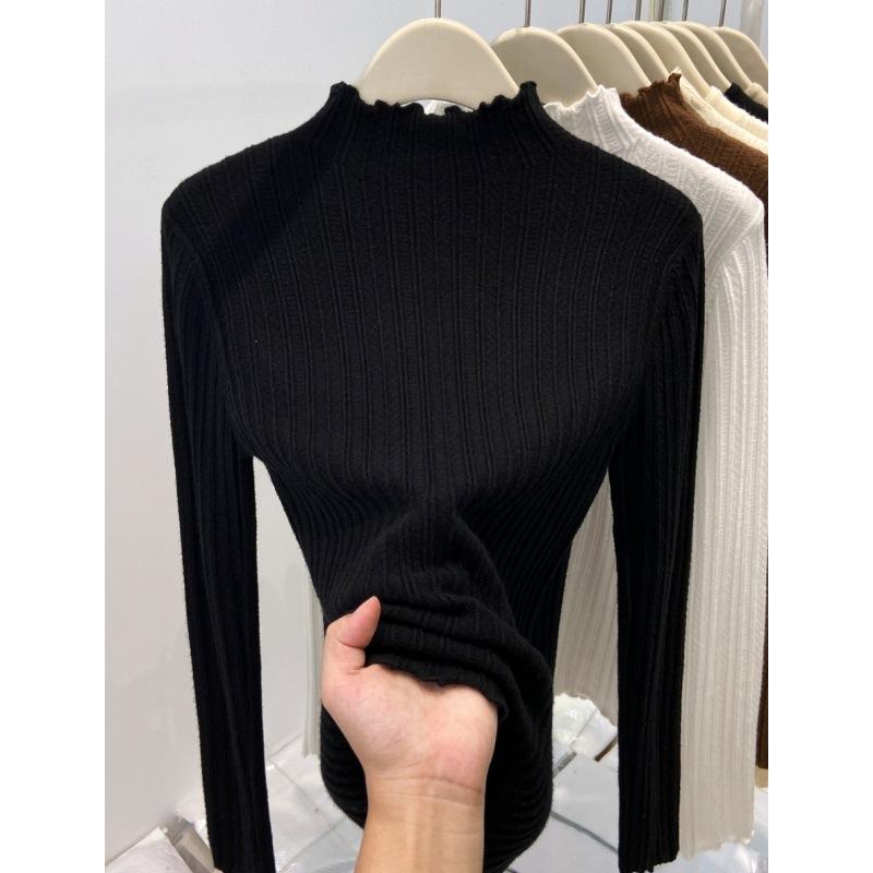 Inside temperament semi-turtleneck slim-fitting long-sleeved knitted sweater women's winter versatile casual sweater base