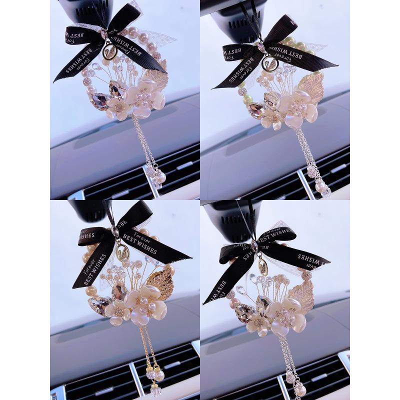 Four Leaf Clover Pearl Car Pendant Interior Rearview Mirror Hanging Decoration For Women