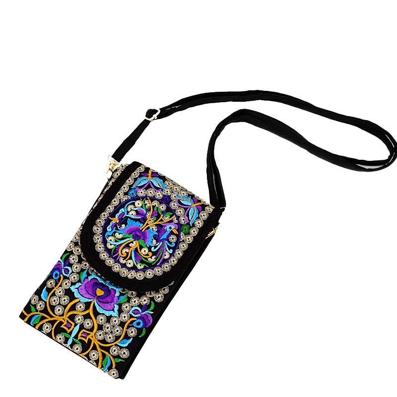 1 Stück Umhängetasche für Handy, lässig, bestickt, Reise, kleine Geldbörse, Damenstoff, Damen mit verstellbarem Riemen