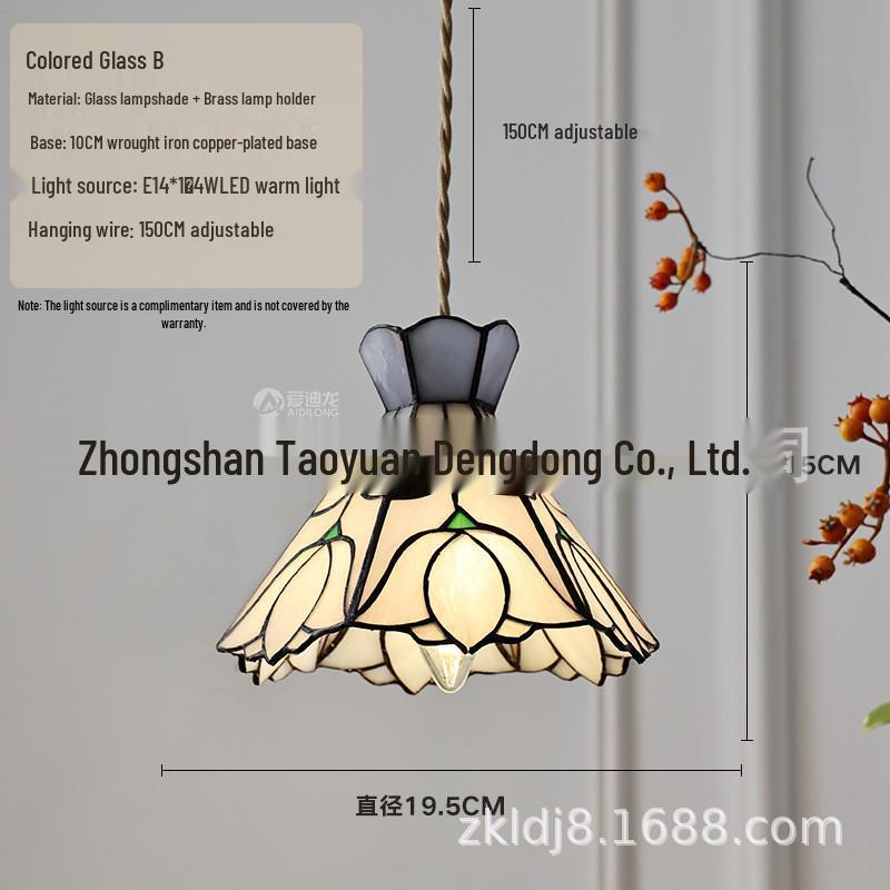 Handcrafted Japanese-Style Vintage Stained Glass Bedside & Restaurant Chandelier