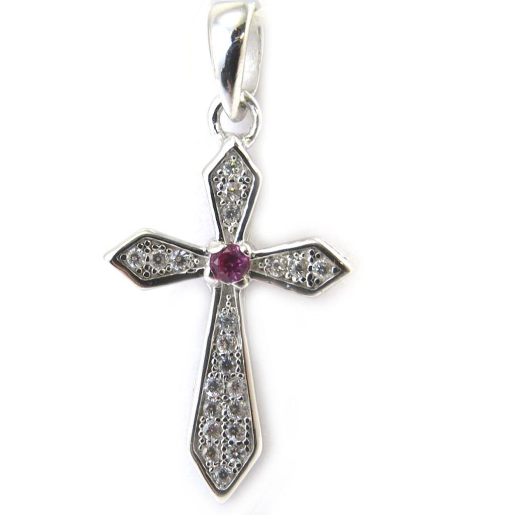 Les Trésors De Lily [M1765] - Hvit rubin 'Cross' sølv anheng