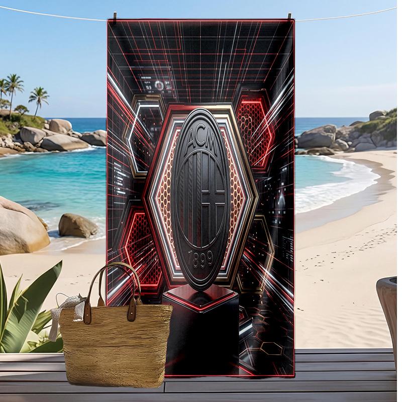 AC Mailand Bedrucktes Strandtuch Schnelltrocknendes Weiches Handtuch Tragbare Große Rechteckige Stranddecke für Reisen Schwimmbad