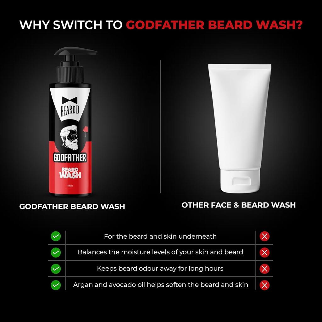 Beardo Godfather Beard Wash 100ml Pack of 1 Aromatic Woody Scent Hydrating Beard Shampoo for Men