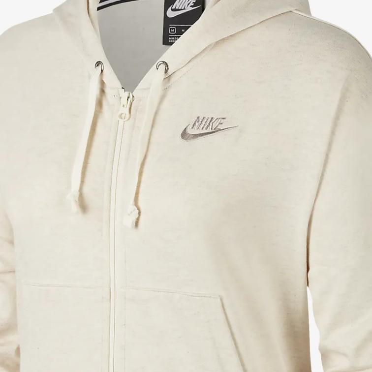 Nike Vintage Sports Style Solid Color Logo Embroidered Zip-Up Hoodie Women Hoodies Light-Ivory CD3209-110