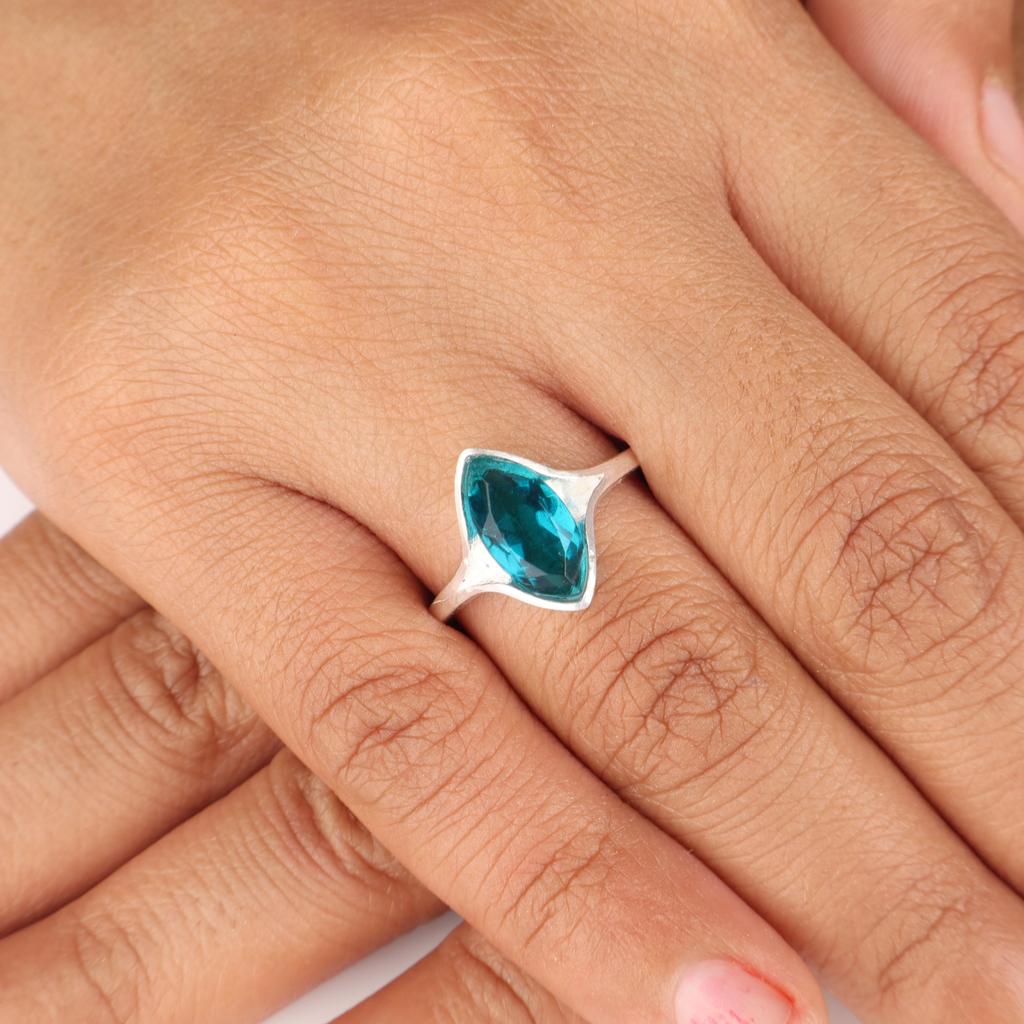 Apatit Edelstein 925 Sterling Silber Schmuck Partywear Ring Jahrestagsgeschenk Für Liebe CZR-20-11