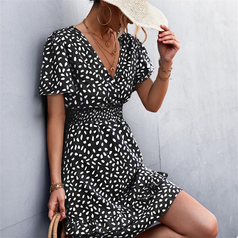 V-neck Dress Women's A-line Short Sleeved Spring Summer S-XXXL