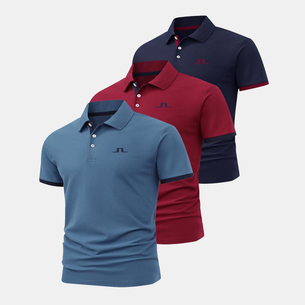 Lot de 3 Chemises de Golf pour Homme, Polos de Golf Évacuant l'Humidité, Chemises Athlétiques pour Homme, Polos à Manches Contrastées, Hauts Décontractés à Manches Courtes,