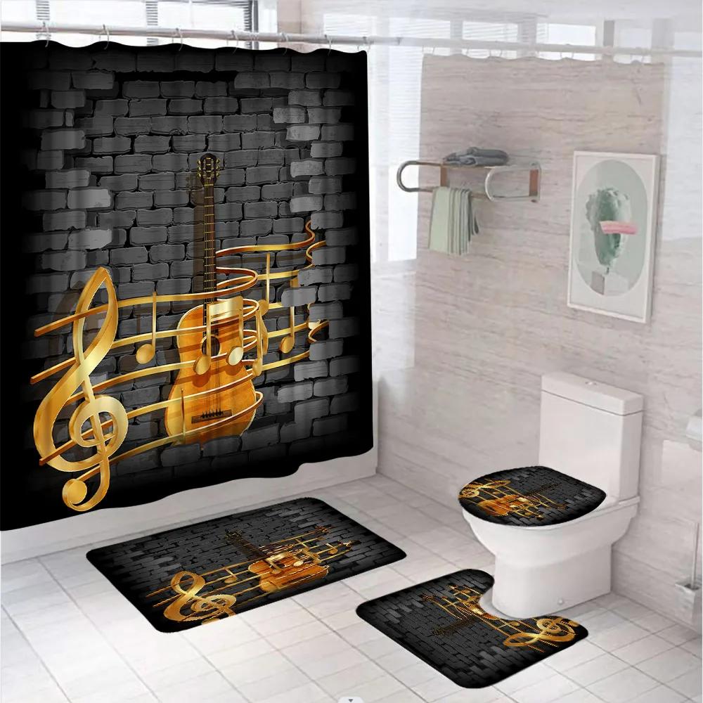 

Music Notes Disc Album Shower Curtain Sets Black White Piano Key Home Bathroom Decor Curtains Non-Slip Bath Mat Rug Toilet Cover W60H190(CM)-1 Pcs