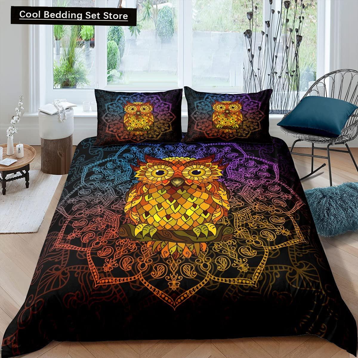 

Black Owl King Queen Duvet Cover Moon Safari Bird Animal Bedding Set Grey Polyester Wildlife Quilt Cover EU single(135x200cm)