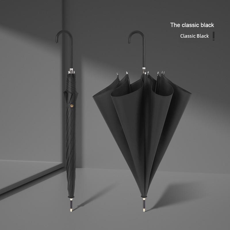 16-Rib Umbrella with Japanese-Style Fresh Design, Leather Handle, Curved Hook, Straight Pole, Large Double-Person Umbrella for Sun and Rain, Gift or