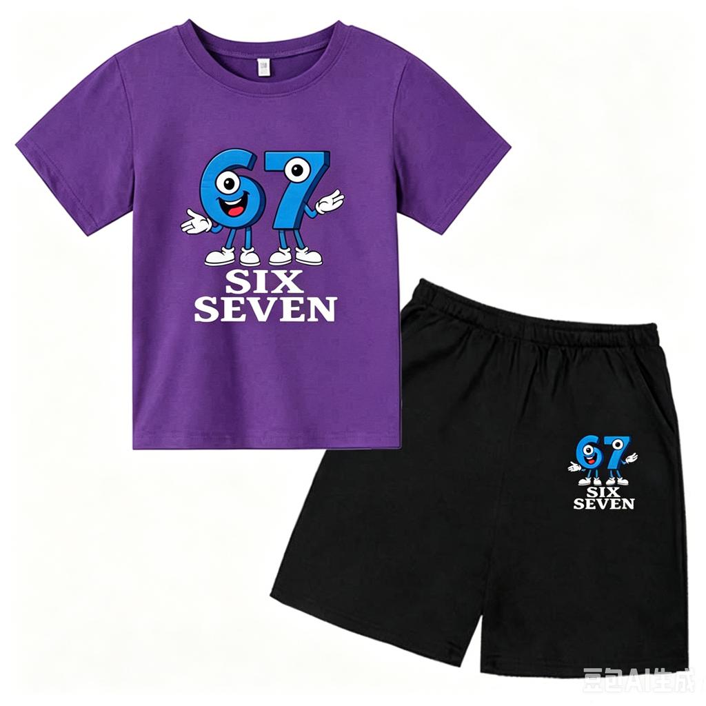 67 Funny Cartoon Number Print Kids Summer Casual 2PCS Breathable Tees+Short Pants Suits 2-13 Years Boys Girls Fashion Clothes