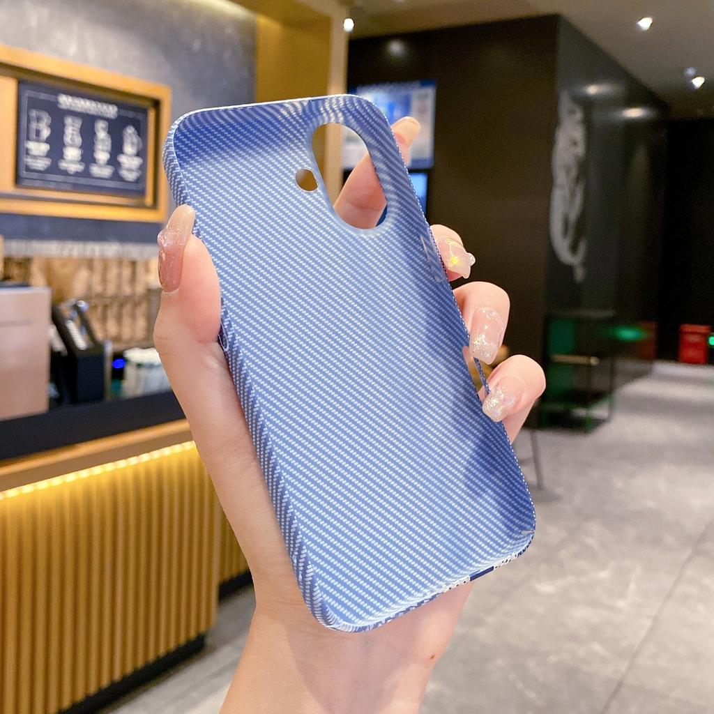 Carbon Fiber Kevlar Pattern PC Case For iPhone 17 Air 16 15 14 Plus 13 12 11 Pro Max Shockproof Splice Retro Lines Cover