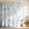 1PC Watercolor Fresh Blue & Yellow Floral Shower Curtain Waterproof Privacy Partition Curtain