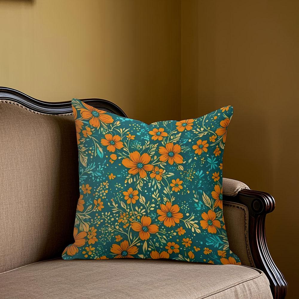 Orange Floral square Jacquard Pillow Cover for Sofa Office Waist Cushion Cover Home Decorative Pillowcase 40x40cm